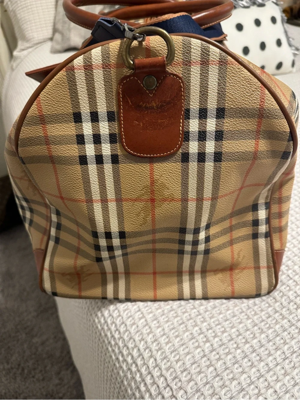 Burberry’s VintagePlaid Travel Duffel Bag with Leather Trim COA Included